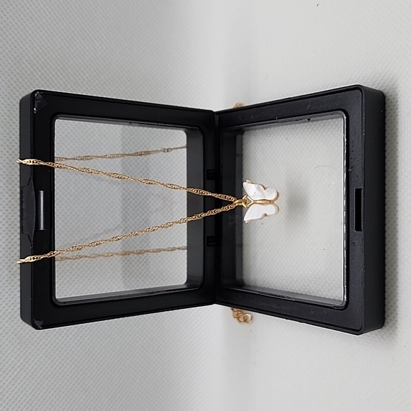 Gold Tone White Butterfly Pendant Necklace - Picture 11 of 11